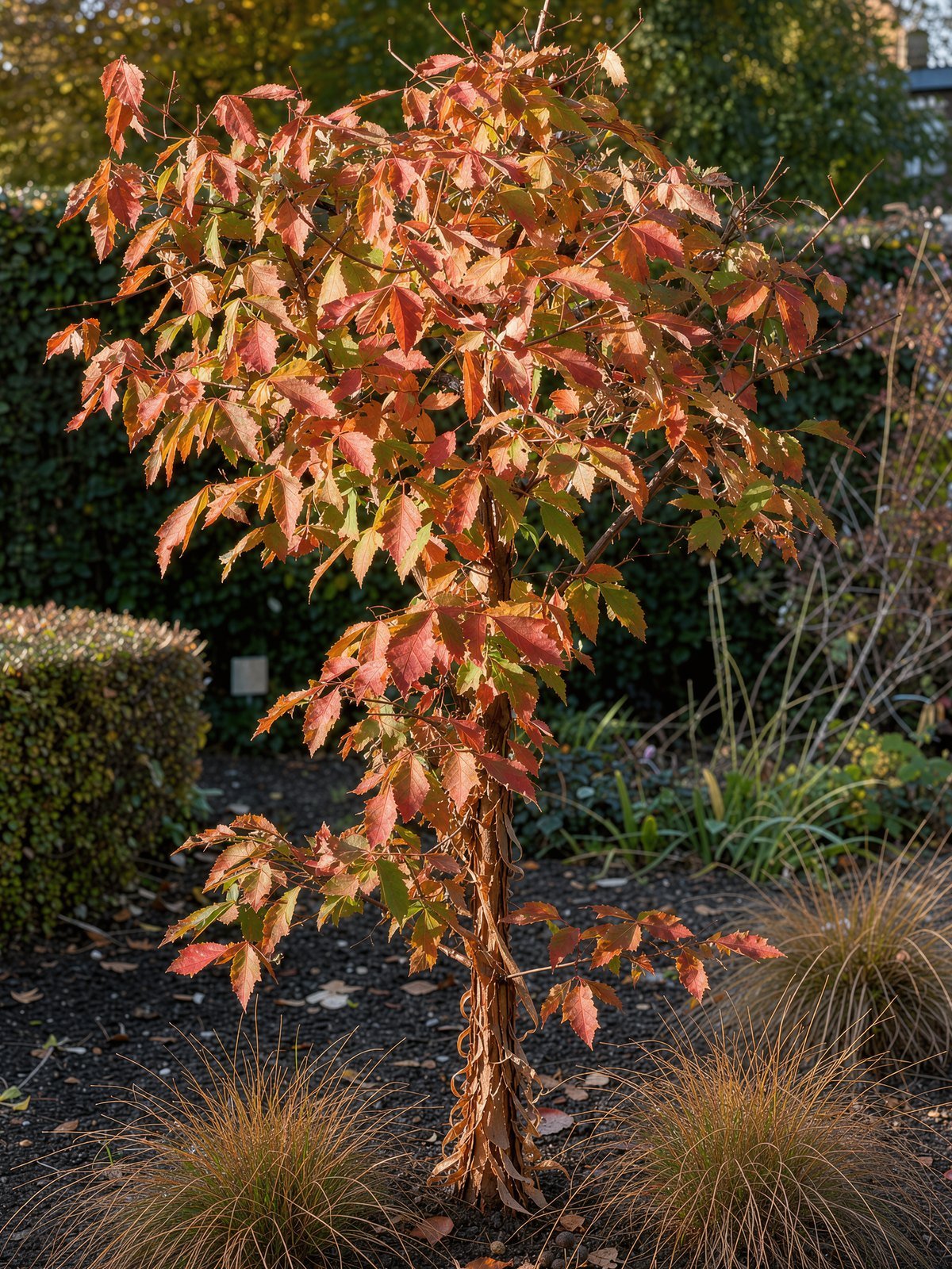 Papieresdoorn (Acer griseum) in een tuin