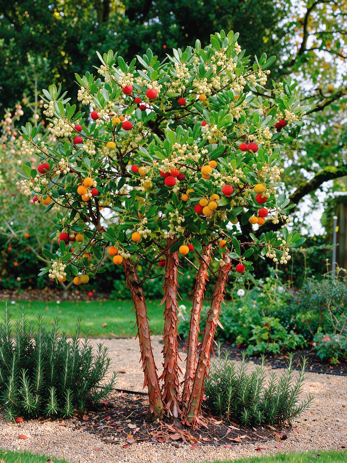 Aardbeiboom (Arbutus unedo) in een tuin