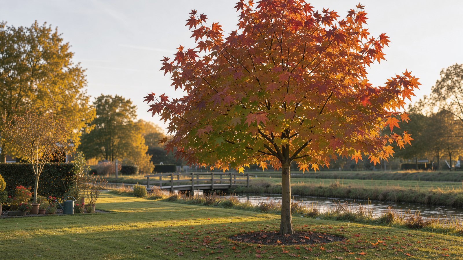 Amberboom in een tuin op veengrond