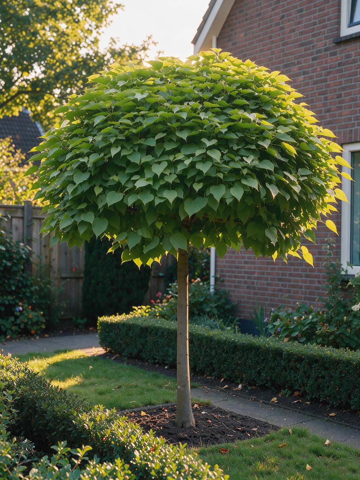 Boltrompetboom (Catalpa bignonioides 'Nana') in een tuin