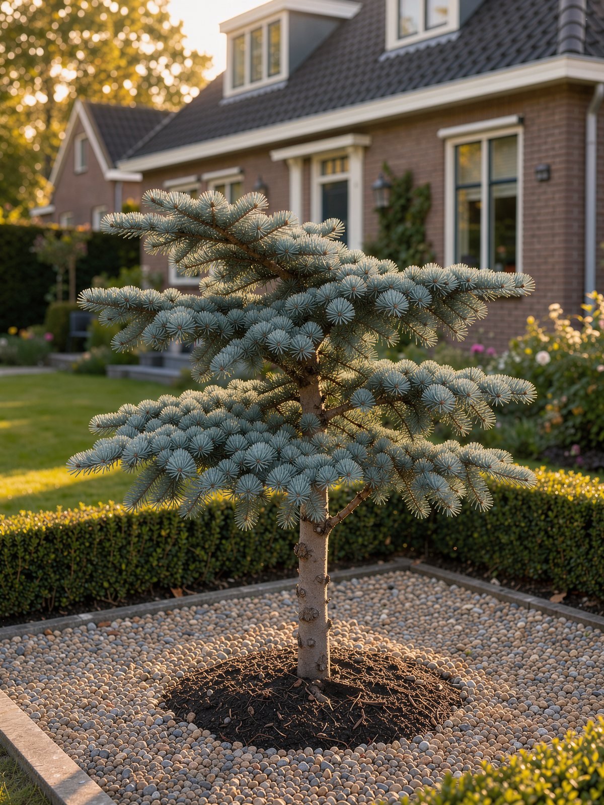 Blauwe libanonceder (Cedrus libani 'Glauca') in een tuin
