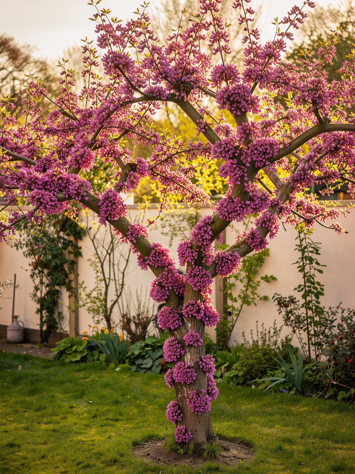 Judasboom (Cercis siliquastrum) in een tuin