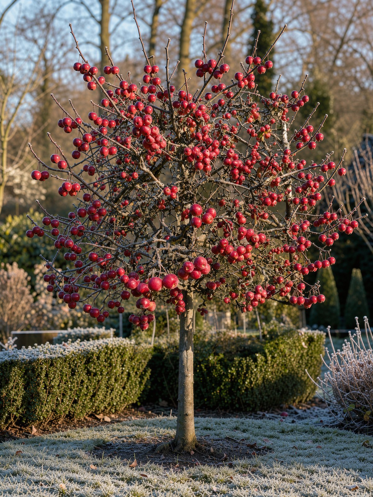 Sierappel 'Red Sentinel' (Malus 'Red Sentinel') in een tuin