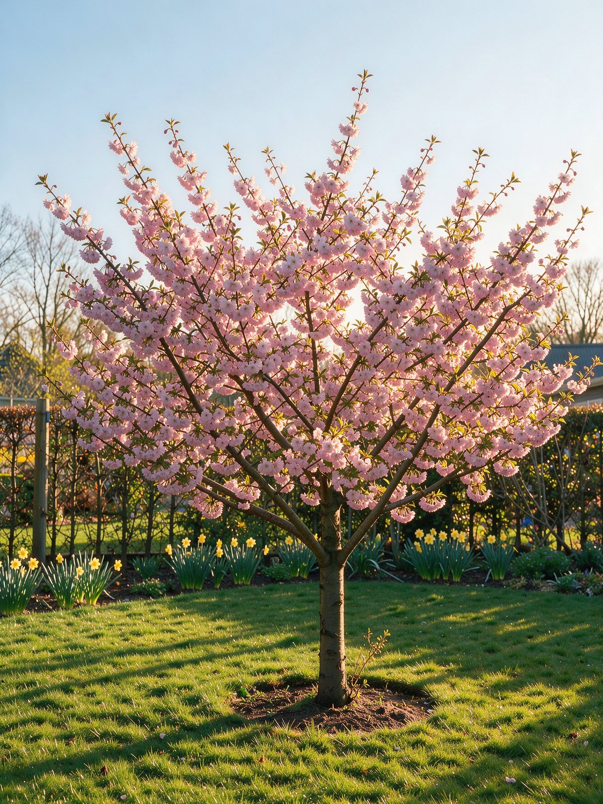 Sierkers 'Accolade' (Prunus 'Accolade') in een tuin