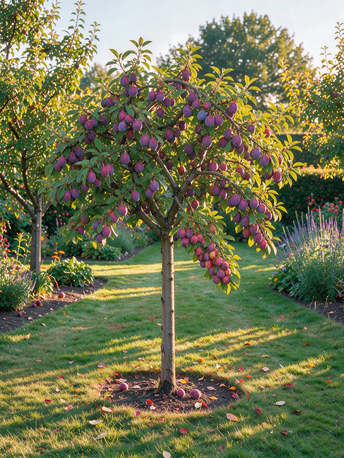 Pruim 'Opal' (Prunus domestica 'Opal') in een tuin
