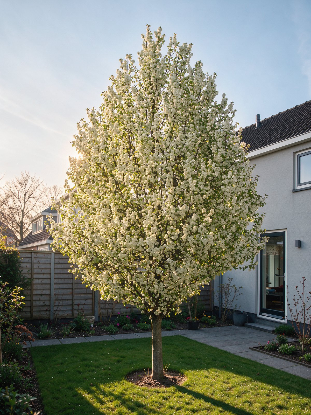 Sierpeer 'Chanticleer' (Pyrus calleryana 'Chanticleer') in een tuin