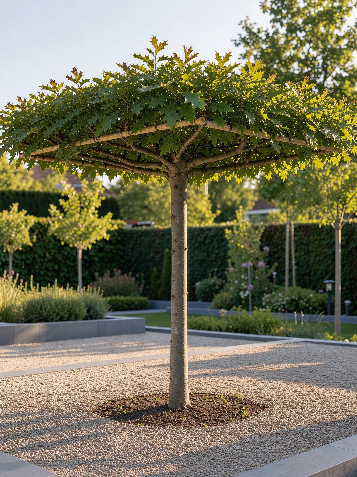 Moeraseik (Quercus palustris) in een tuin