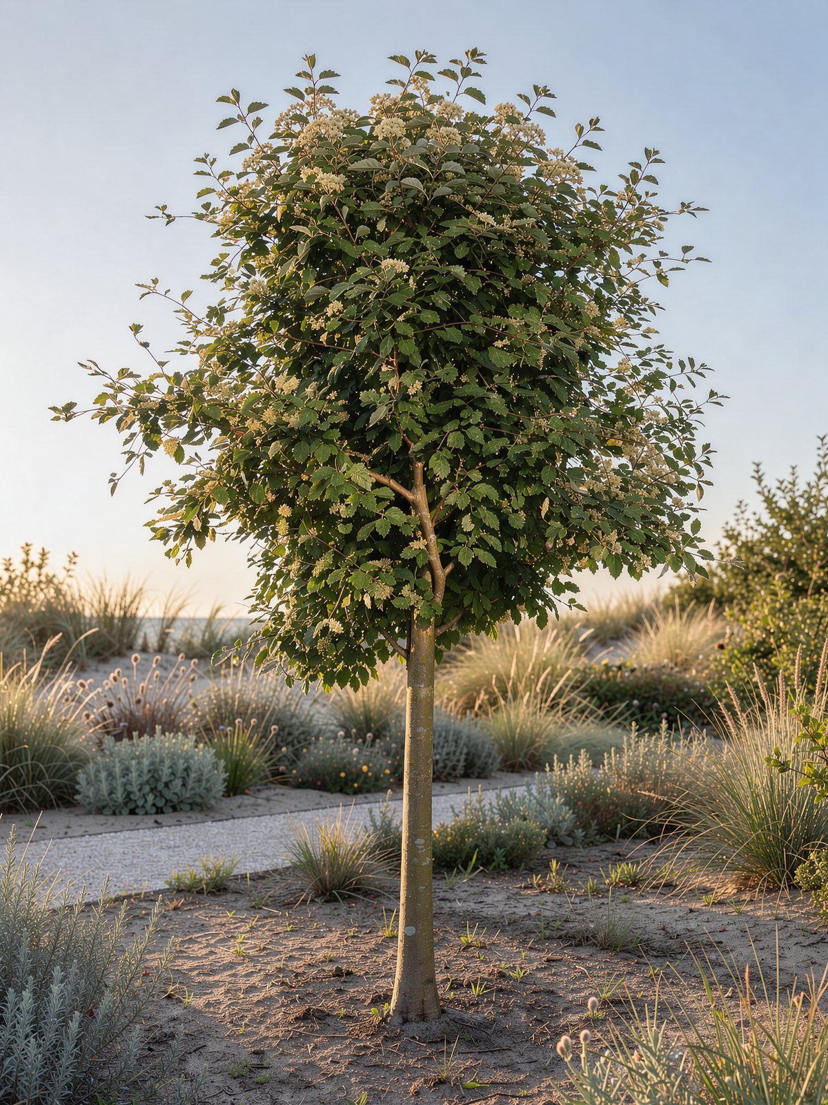 Zweedse meelbes (Sorbus intermedia 'Brouwers') in een tuin