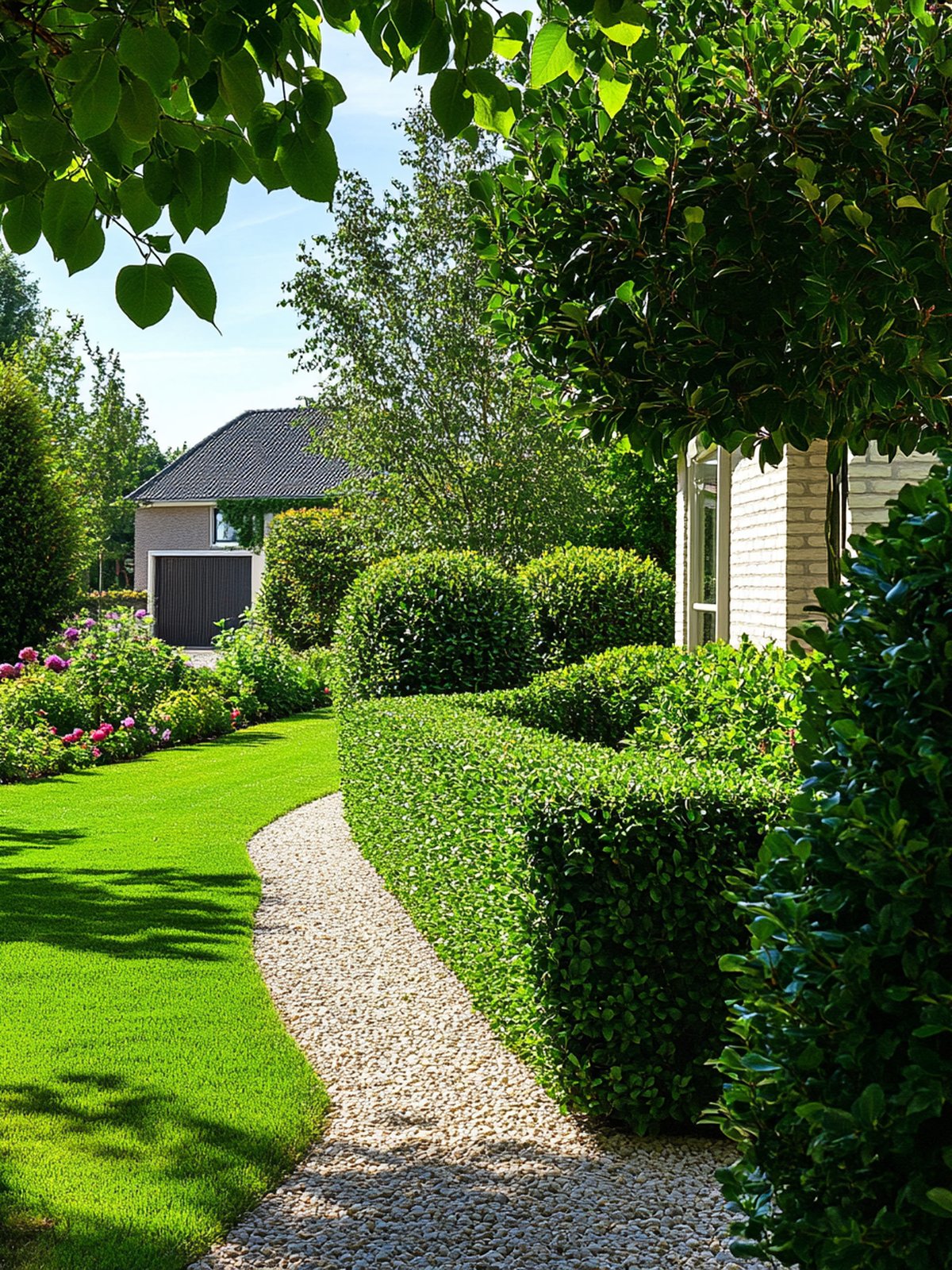 Ilex crenata haag — fijn kleinbladig groen blad in formele tuin