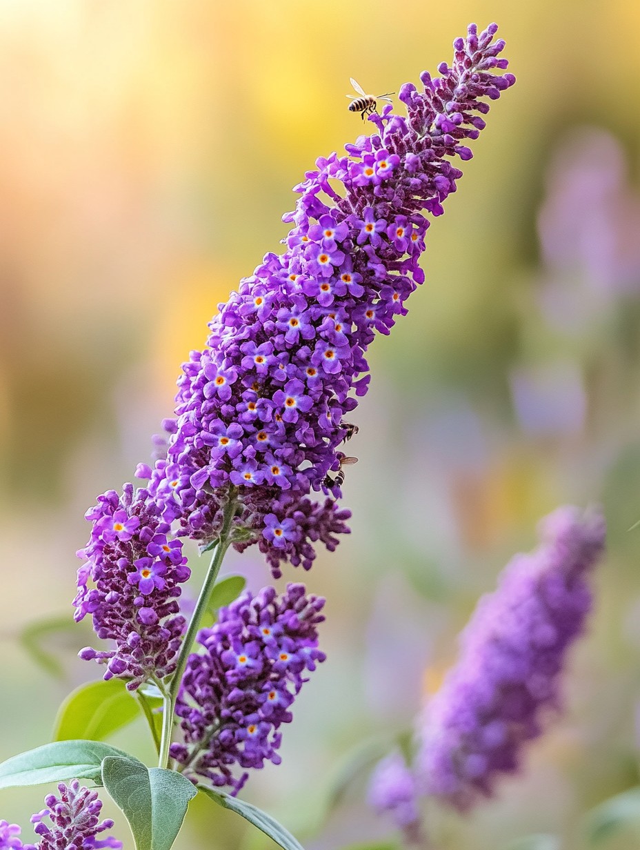 Buddleja davidii Black Knight — diep paarse aren vol vlinders in zomerzon