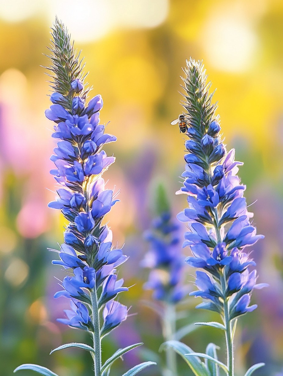 Echium vulgare — blauwe slangenkruid-aren vol bijen op droge bodem