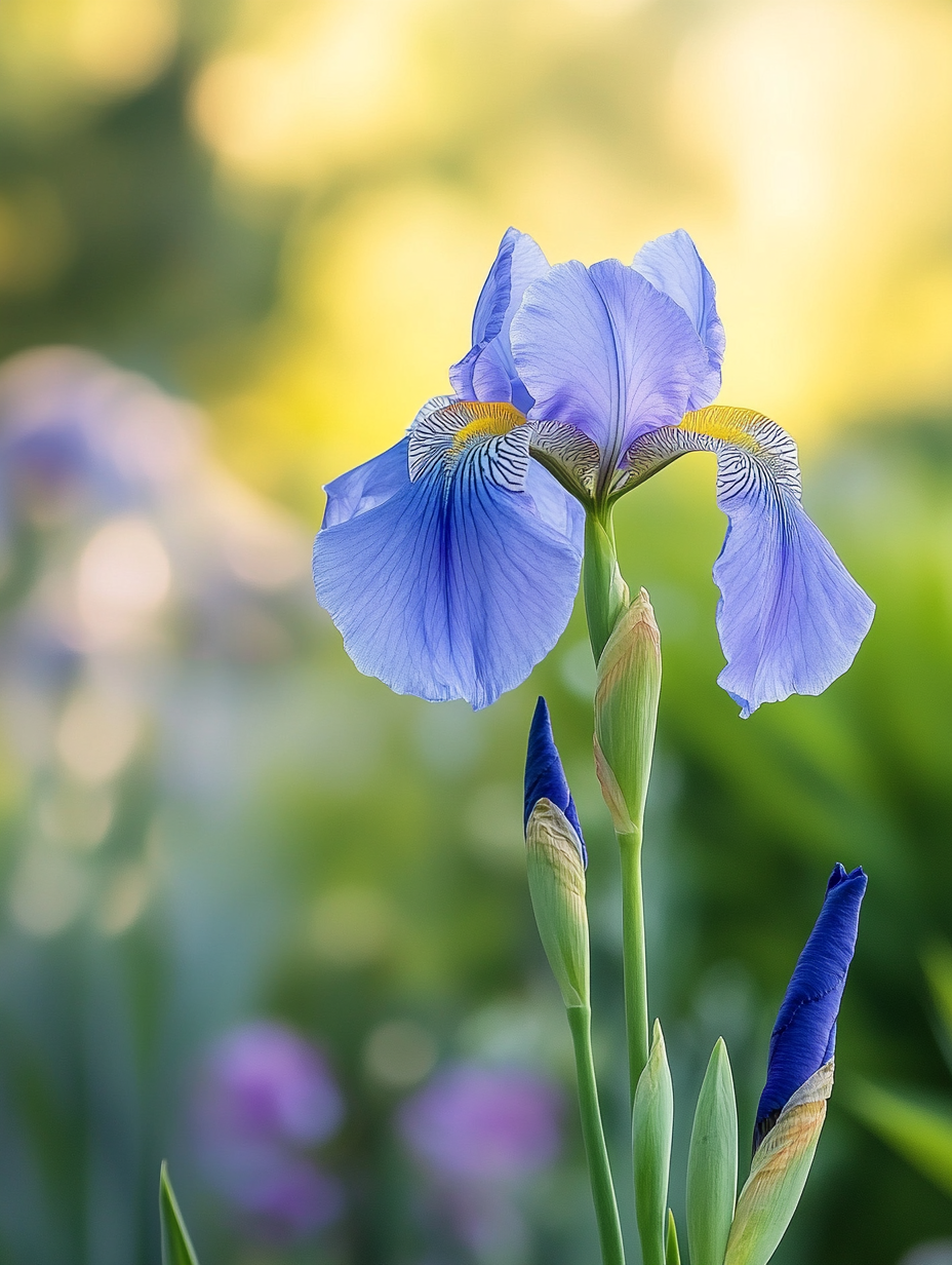 Iris germanica — paars-blauwe baardiris in mei-zon