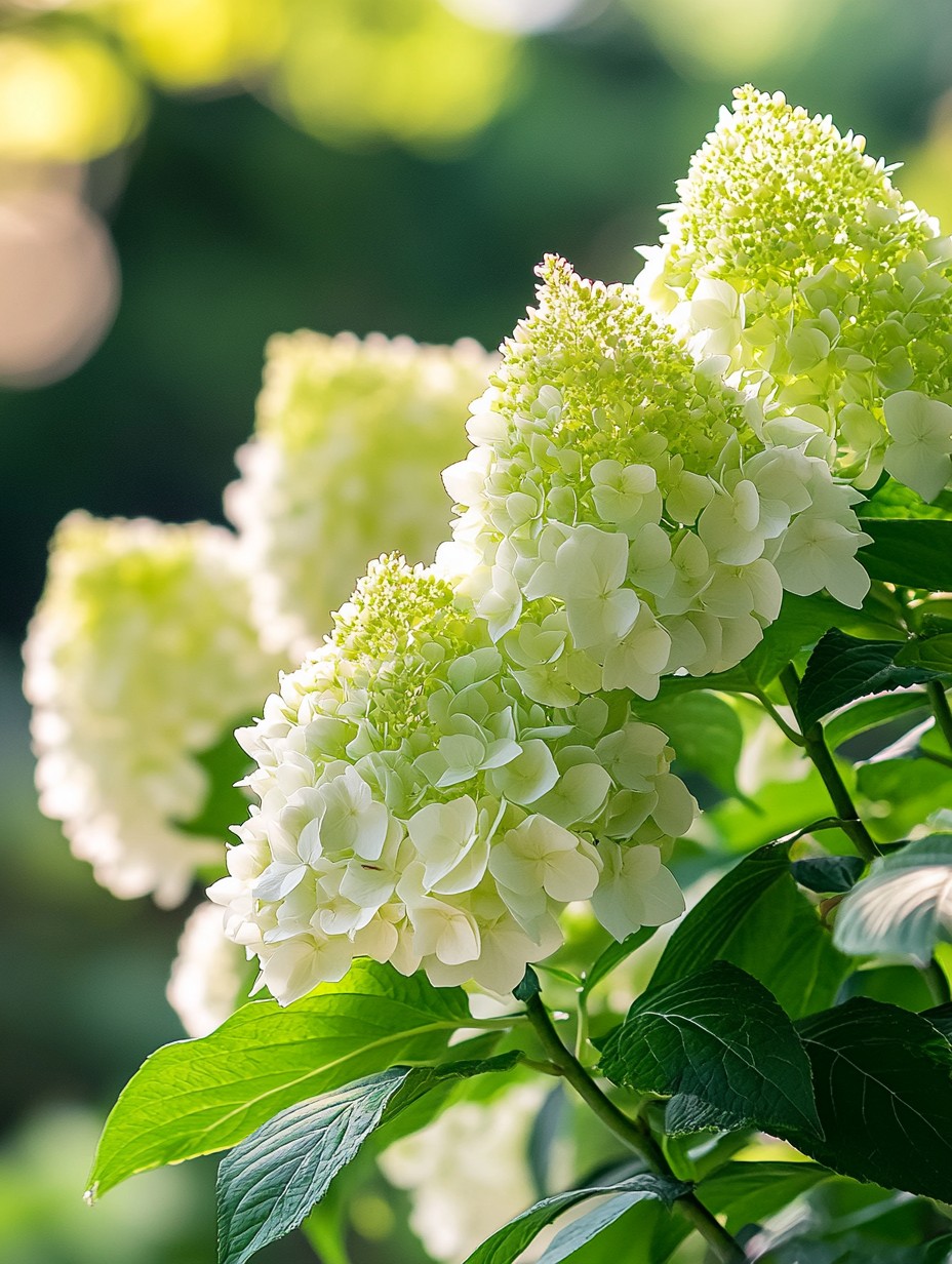 Hydrangea paniculata Limelight — grote crème-witte pluimen in een zomerse Nederlandse tuin